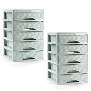 PlasticForte Ladeblokje/bureau organizer - 2x - 5 lades - mintgroen - L18 x B21 x H28 cm - plastic -