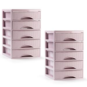 PlasticForte Ladeblokje/bureau organizer - 2x - 5 lades - roze - L18 x B21 x H28 cm - plastic -