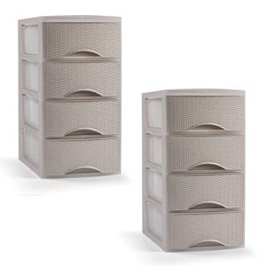 PlasticForte Ladeblokje/bureau organizer - 2x stuks - 4 lades - beige - L18 x B25 x H33 cm - plastic -