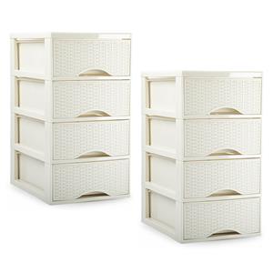 PlasticForte Ladeblokje/bureau organizer - 2x stuks - 4 lades - creme wit - L18 x B25 x H33 cm - plastic -