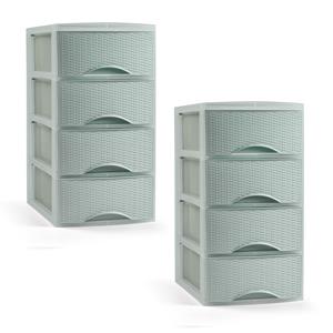 PlasticForte Ladeblokje/bureau organizer - 2x stuks - 4 lades - mintgroen - L18 x B25 x H33 cm - plastic -