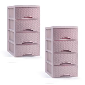 PlasticForte Ladeblokje/bureau organizer - 2x stuks - 4 lades - roze - L18 x B25 x H33 cm - plastic -