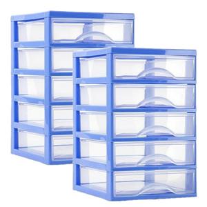 PlasticForte Ladeblokje/bureau organizer 2x lades - blauw/transparant - L18 x B21 x H28 cm - plastic -