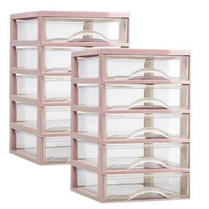 PlasticForte Ladeblokje/bureau organizer 2x lades - oud roze/transparant - L18 x B21 x H28 cm - plastic -