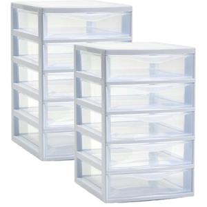 PlasticForte Ladeblokje/bureau organizer 2x lades - wit/transparant - L18 x B21 x H28 cm - plastic -