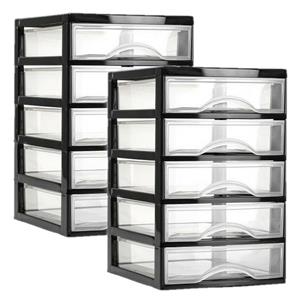 PlasticForte Ladeblokje/bureau organizer 2x lades - zwart/transparant - L18 x B21 x H28 cm - plastic -