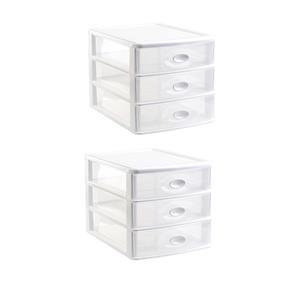 PlasticForte Ladeblok - 2x - 3 lades - bureau organizer - wit - L35,5 x B27 x H27 cm -