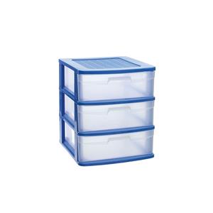 PlasticForte Ladeblok/bureau organizer - 3x lades - blauw/transparant - L40 x B39 x H49.5 cm - kunststof -