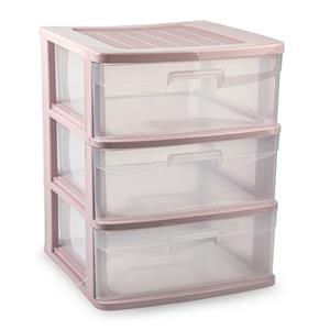 PlasticForte Ladeblok/bureau organizer - 3x lades - roze/transparant - L40 x B39 x H49.5 cm - kunststof -