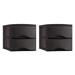 PlasticForte Thuis kantoor organizer ladeblok - 2x - 2 lades - 25 x x 26 cm - kunststof - donkerbruin -