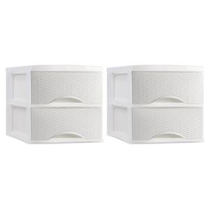 PlasticForte Thuis kantoor organizer ladeblok - 2x - 2 lades - 25 x x 26 cm - kunststof - wit -