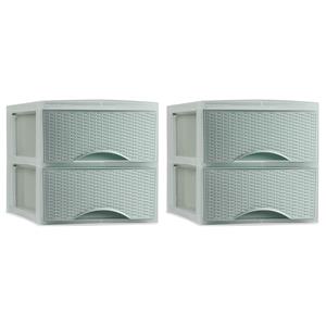 PlasticForte Thuis kantoor organizer ladeblok - 2x - 2 lades - 25 x x 26 cm - opslag - Kunststof - Groen -