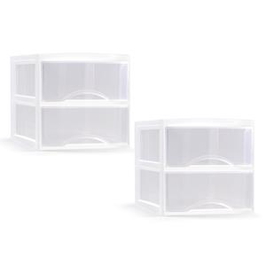 PlasticForte Ladeblokje/bureau organizer met 2x lades - transparant/wit - L26 x B36 x H25 cm - plastic -