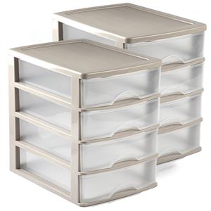 PlasticForte 2x stuks ladeblok/bureau organizer met 4 lades taupe/transparant 35,5 x B 27 x H 35 cm -