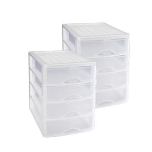 PlasticForte 2x stuks ladeblok/bureau organizer met 4 lades wit/transparant 35,5 x B 27 x H 35 cm -
