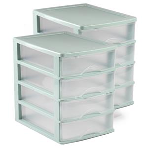 PlasticForte Ladeblok - 2x - bureau organizer - 4 lades - groen/transparant - 35,5 x 27 x 35 cm - op -