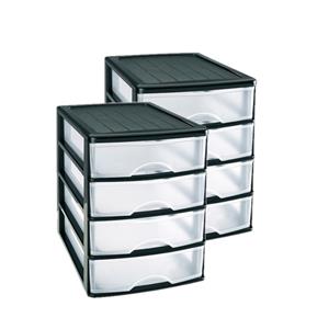 PlasticForte Ladeblok/bureau organizer met 2x lades - zwart/transparant - L35,5 x B27 x H35 cm -
