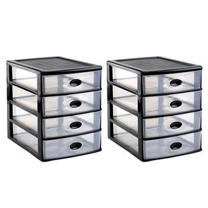 PlasticForte Bureau organizer - Set van 2x stuks - 4 lades - zwart/transparant - L35,5 x B27 x H35 cm - Ladeblok -