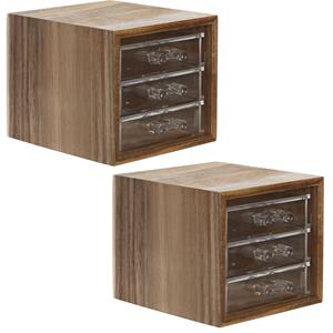 Items Bureau/hobby organizer - 2x - 3 lades - 14 x 13 x 12 cm - acacia hout -