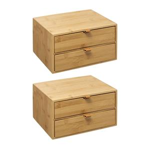 5five Ladeblokje/bureau organizer 2x lades - 2x - bamboe hout - L25 x B14 x H20 cm - lichtbruin -