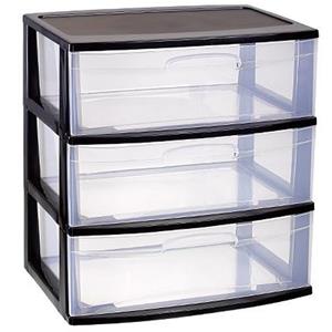 PlasticForte Ladeblokje/spullen storage organizer 3x lades - zwart/transparant - L56 x B40 x H61 cm - plastic -