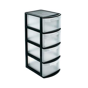 PlasticForte Ladeblok/bureau organizer met 4x lades - zwart/transparant - L39 x B28.5 x H78 cm - kunststof -