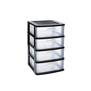 PlasticForte Ladeblok/bureau organizer met 4x lades zwart/transparant L40 x B39 x H65 cm -