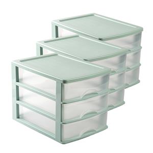 PlasticForte Voordeelset van 3x stuks kleine organiser ladeblokje 3x lades van kunststof 35 x 27 x 26 cm groen -