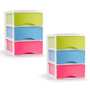 PlasticForte Ladeblokje/bureau organizer - 2x - 3 lades - gekleurd - L26 x B37 x H37 cm - plastic -