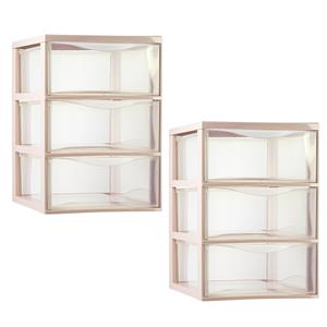 PlasticForte Ladeblokje/bureau organizer - 2x - 3 lades - transparant/beige - L26 x B37 x H37 cm - plastic -