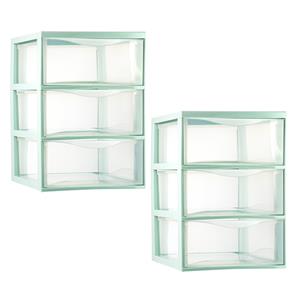 PlasticForte Ladeblokje/bureau organizer - 2x - 3 lades - transparant/lichtgroen - L26 x B37 x H37 cm - plastic -