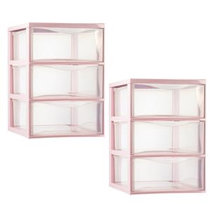 PlasticForte Ladeblokje/bureau organizer - 2x - 3 lades - transparant/roze - L26 x B37 x H37 cm - plastic -