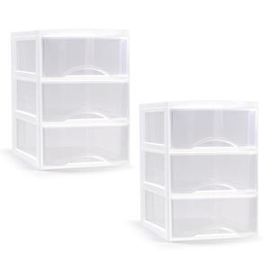 PlasticForte Ladeblokje/bureau organizer - 2x - 3 lades - transparant/wit - L26 x B37 x H37 cm - plastic -