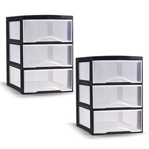PlasticForte Ladeblokje/bureau organizer - 2x - 3 lades - transparant/zwart - L26 x B37 x H37 cm - plastic -