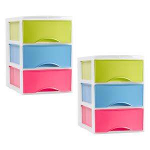PlasticForte Ladeblokje/bureau organizer - 2x stuks - 3 lades - multi kleuren - L26 x B36 x H37 cm - plastic -