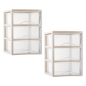 PlasticForte Ladeblokje/bureau organizer - 2x stuks - 3 lades - transparant/beige - L26 x B36 x H37 cm - plastic -