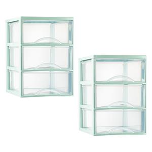 PlasticForte Ladeblokje/bureau organizer - 2x stuks - 3 lades - transparant/mintgroen - L26 x B36 x H37 cm -