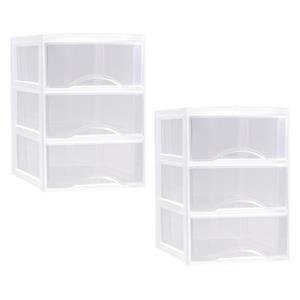 PlasticForte Ladeblokje/bureau organizer - 2x stuks - 3 lades - transparant/wit - L26 x B36 x H37 cm - plastic -