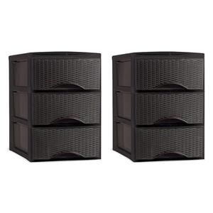 PlasticForte Thuis kantoor organizer ladeblok - 2x - 3 lades - 26 x x cm - kunststof - donkerbruin -