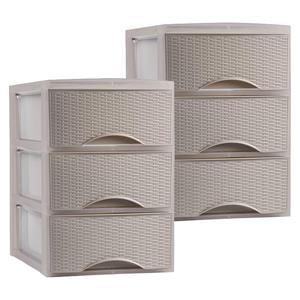 PlasticForte Thuis kantoor organizer ladeblok - 2x - taupe - kunststof - 26 x cm - 3 lades -