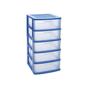 PlasticForte Ladeblok/bureau organizer met 5x lades blauw/transparant L40 x B39 x H81 cm -