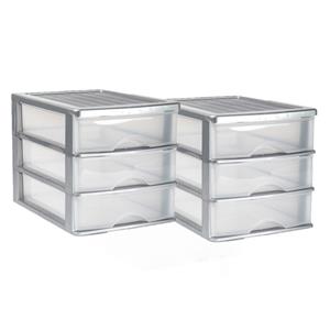 PlasticForte 3x stuks ladeblok/bureau organizer met 3 lades grijs/transparant 35,5 x B 27 x H 26 cm -