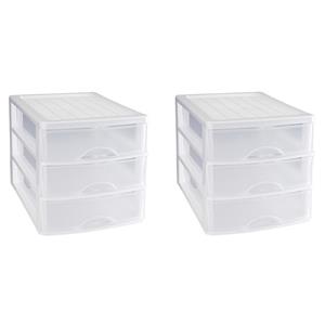 PlasticForte 3x stuks ladeblok/bureau organizer met 3 lades wit/transparant 35,5 x B 27 x H 26 cm -