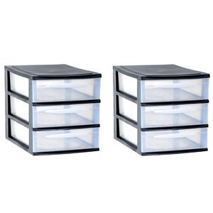 EDA 2x stuks ladenkast/bureau organizers zwart stapelbaar A4 met 3x lades L26 x B36 x H28 cm -