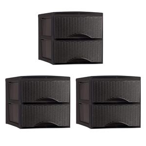 PlasticForte Thuis kantoor organizer ladeblok - 3x - 2 lades - 25 x x 26 cm - kunststof - donkerbruin -