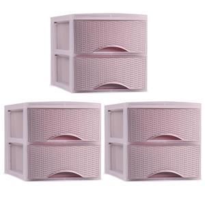 PlasticForte Thuis kantoor organizer ladeblok - 3x - 2 lades - 25 x x 26 cm - kunststof - roze -