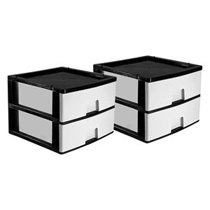 Hega Hogar Ladeblokje/bureau organizer 2x grote lades - antraciet/wit - L38 x B38 x H30 cm - kunststof -