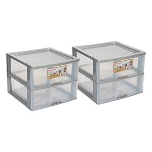 Hega Hogar Ladeblokje/bureau organizer 2x grote lades - grijs/transparant - L38 x B38 x H30 cm - kunststof -