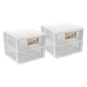 Hega Hogar Ladeblokje/bureau organizer 2x grote lades - wit/transparant - L38 x B38 x H30 cm - kunststof -