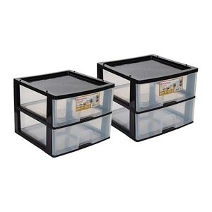 Hega Hogar Ladeblokje/bureau organizer 2x grote lades - zwart/transparant - L38 x B38 x H30 cm - kunststof -